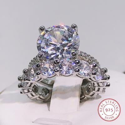 High Quality Classic Luxury White Zircon Jewelry 925 Sterling Silver Fill Round Cut 5a Cz Wedding Crown Ring Set Drop Shipping