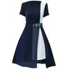 Vestido de verano para mujer, vestido suelto de gasa de talla grande, manga corta, Color sólido, cintura a la moda, vestido de una línea