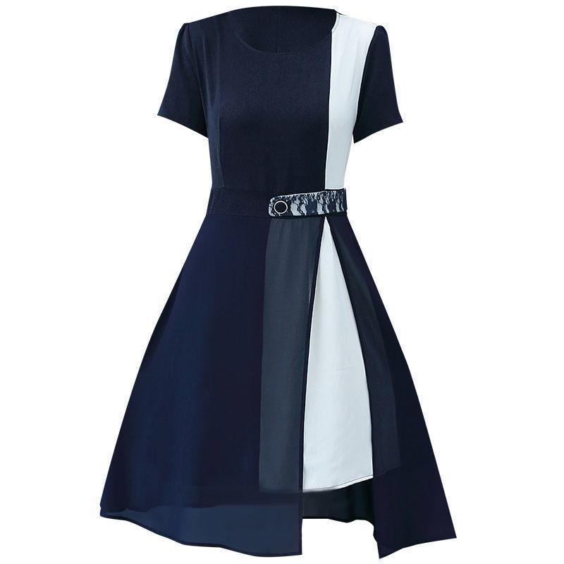 Vestido de verano para mujer, vestido suelto de gasa de talla grande, manga corta, Color sólido, cintura a la moda, vestido de una línea
