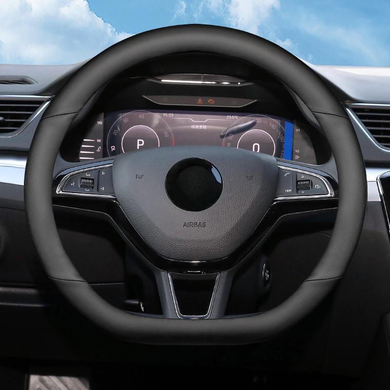 

Leather D Type Bottom Flat Car Auto Steering Wheel Cover Wrap Protector For Skoda Superb Octavia Kamiq Karoq Kodiaq GT чёрный