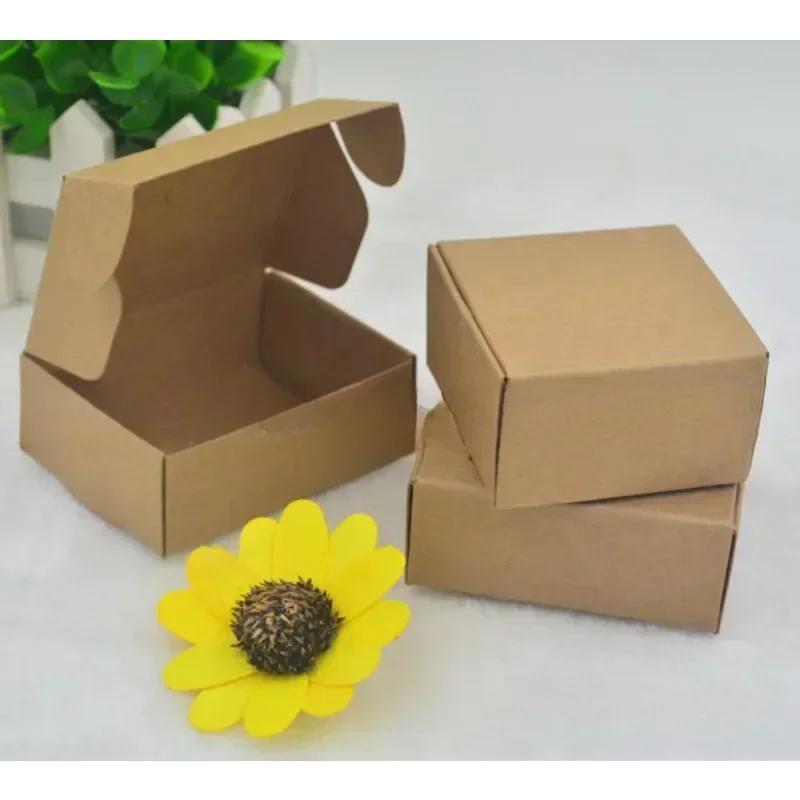 50pcs Paper Jam Packaging Box Cowhide Color Jewelry Candy Packing Fold Aircraft Boxes Durable Strong Packaging Box with Lid