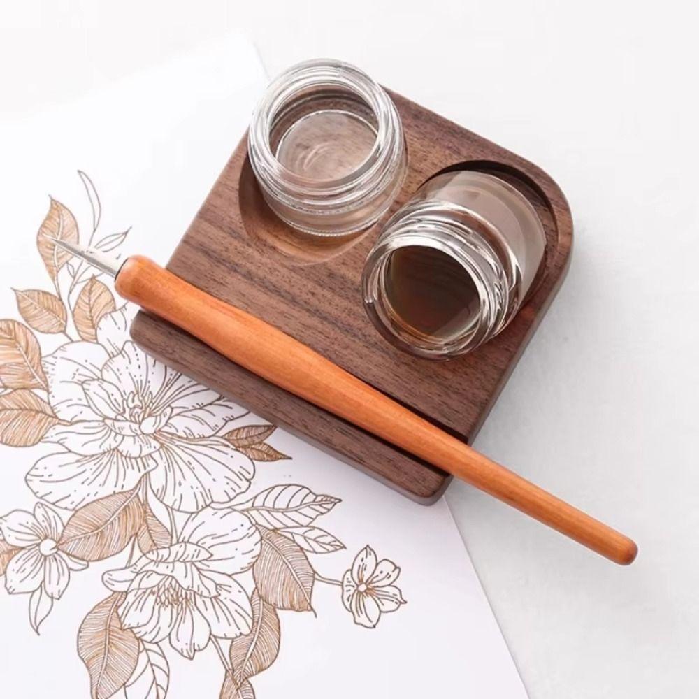 Afgesloten Container Vulpen Inkt Houder Houten Stang Vulpen Opbergrek Gereedschap Kunst Schrijven