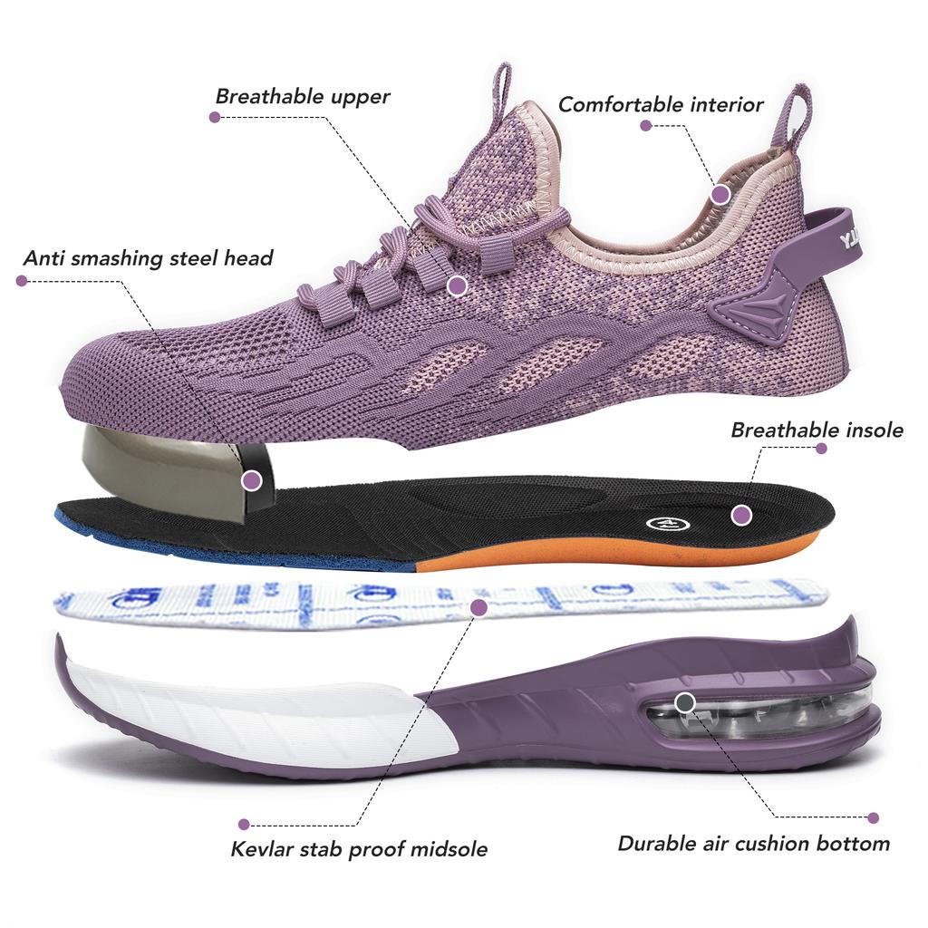 Scarpe Antinfortunistiche da Donna Stivali di Sicurezza Traspiranti Puntale in Acciaio Antiperforazione Scarpe da Lavoro Sportive Stivali di Sicurezza per l'Edilizia