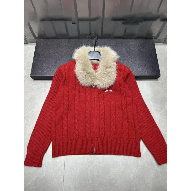 Xiangjia 2025 Winter Embroidered Fur Collar Knit Cardigan - Age-Reducing, Loose, Casual, Versatile Outerwear