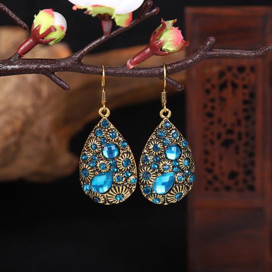 1 Pair Dangle Earrings Ethnic Style Shiny Rhinestone Inlaid Decorative All-match Jewelry Gift Faux