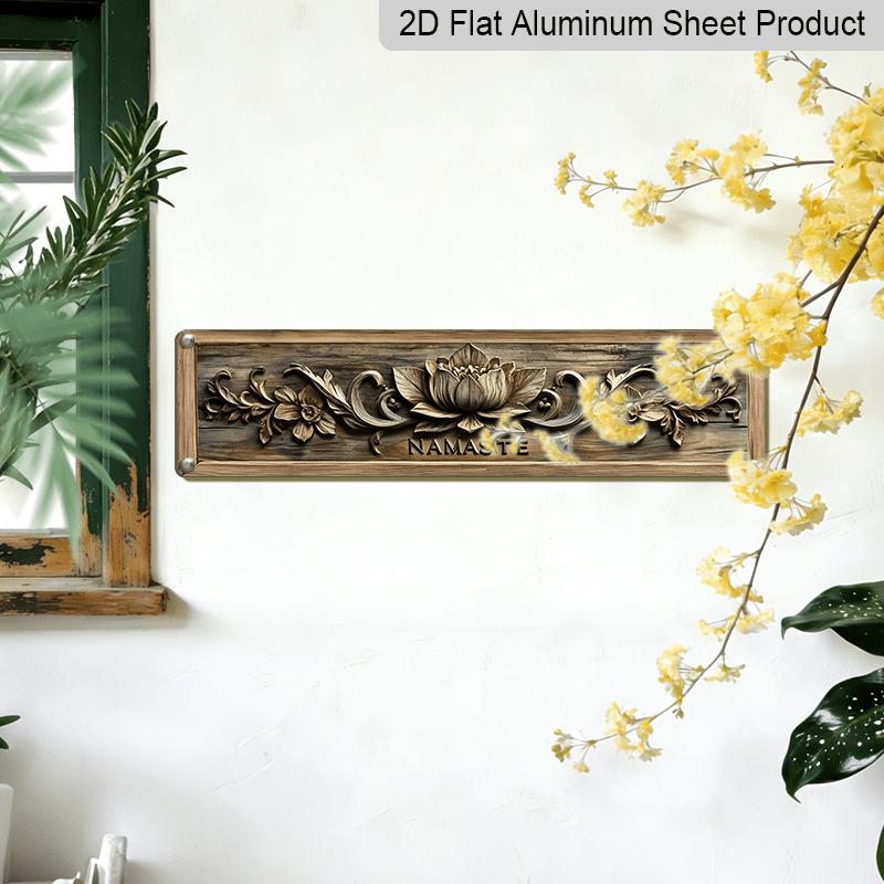 2D Flat - 1pc Namaste Aluminium Sign, Indian Greetings Wall Art, Rustic Farmhouse Decor with Floral Design, Family Summer Plaque for Home, Kitchen