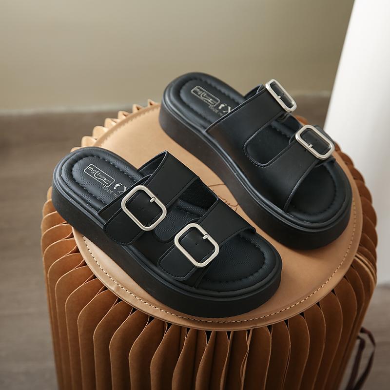 Fashion CRLAYDK Womens Fashion Slides Ladies Platform Slippers for Summer Open Toe Sandals Adjustable Double Straps Beach Walking Shoes