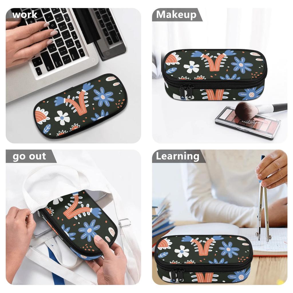 Pen Case Large Capacity 300D Polyester Zip Around Closure with Main Compartment Mesh Pocket and Pen Slots for Classroom Use