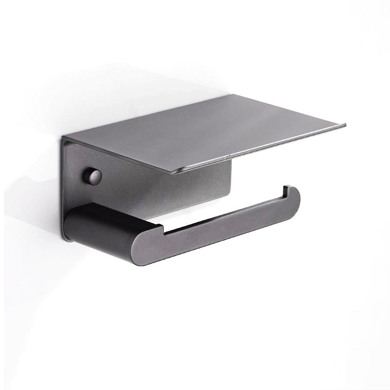 VGX Toilet Paper Holder With Phone Shelf Punch-free Bathroom Roll Tissue Rack Wall Mount Accessories Hardware Matt Black White