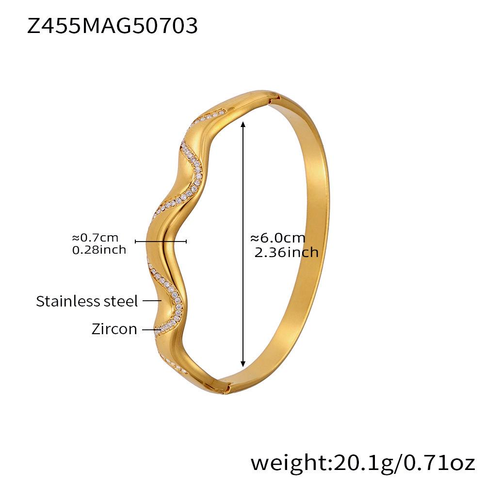 18K Goldbeschichteter Edelstahl Zirkon Geometrisches Offenes Armreif-Set