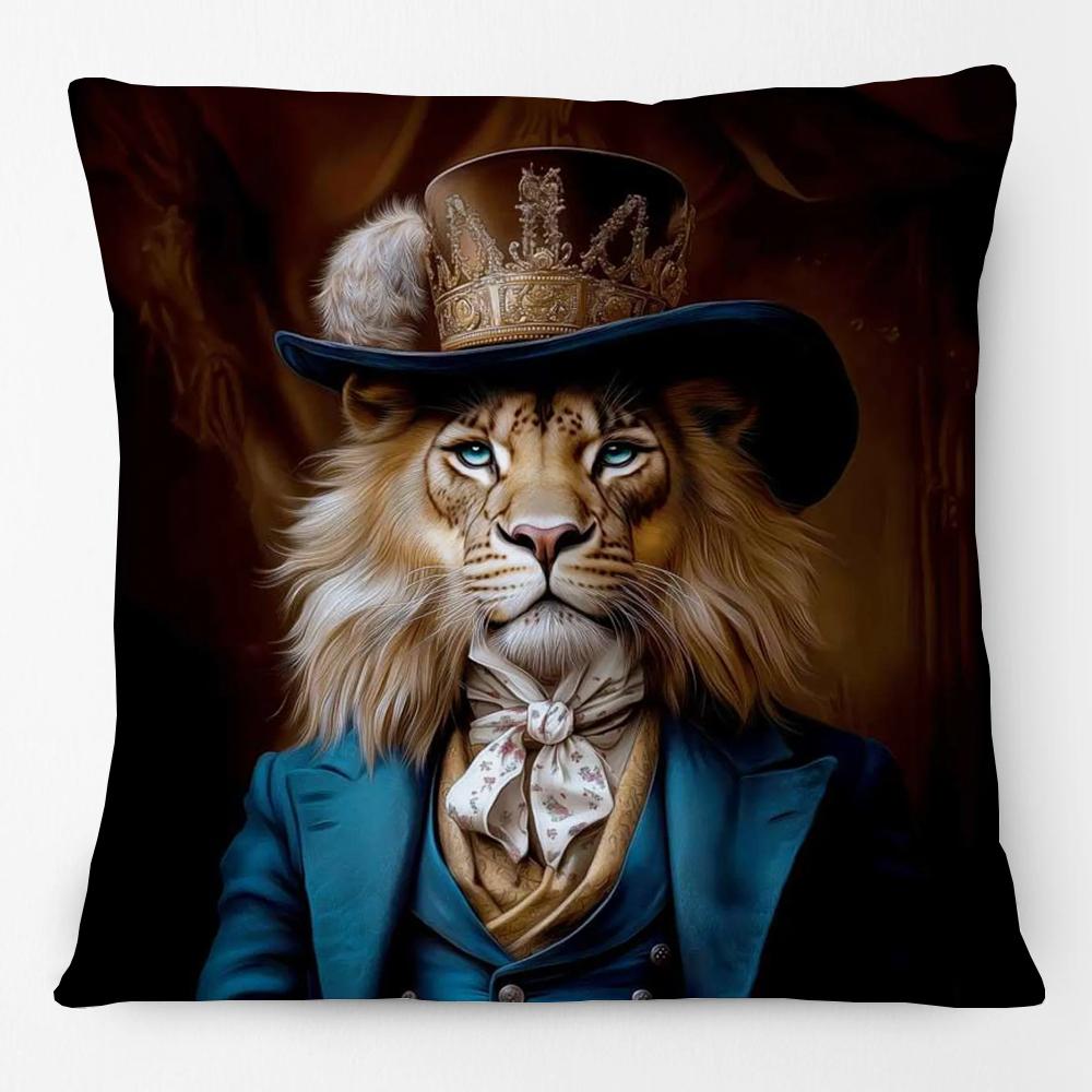 Fashion Animals Portraits Poster Zebra Tiger Leopard Lion Giraffe Fox Moose With Floral Cushion Cover Decorative Pillow Case