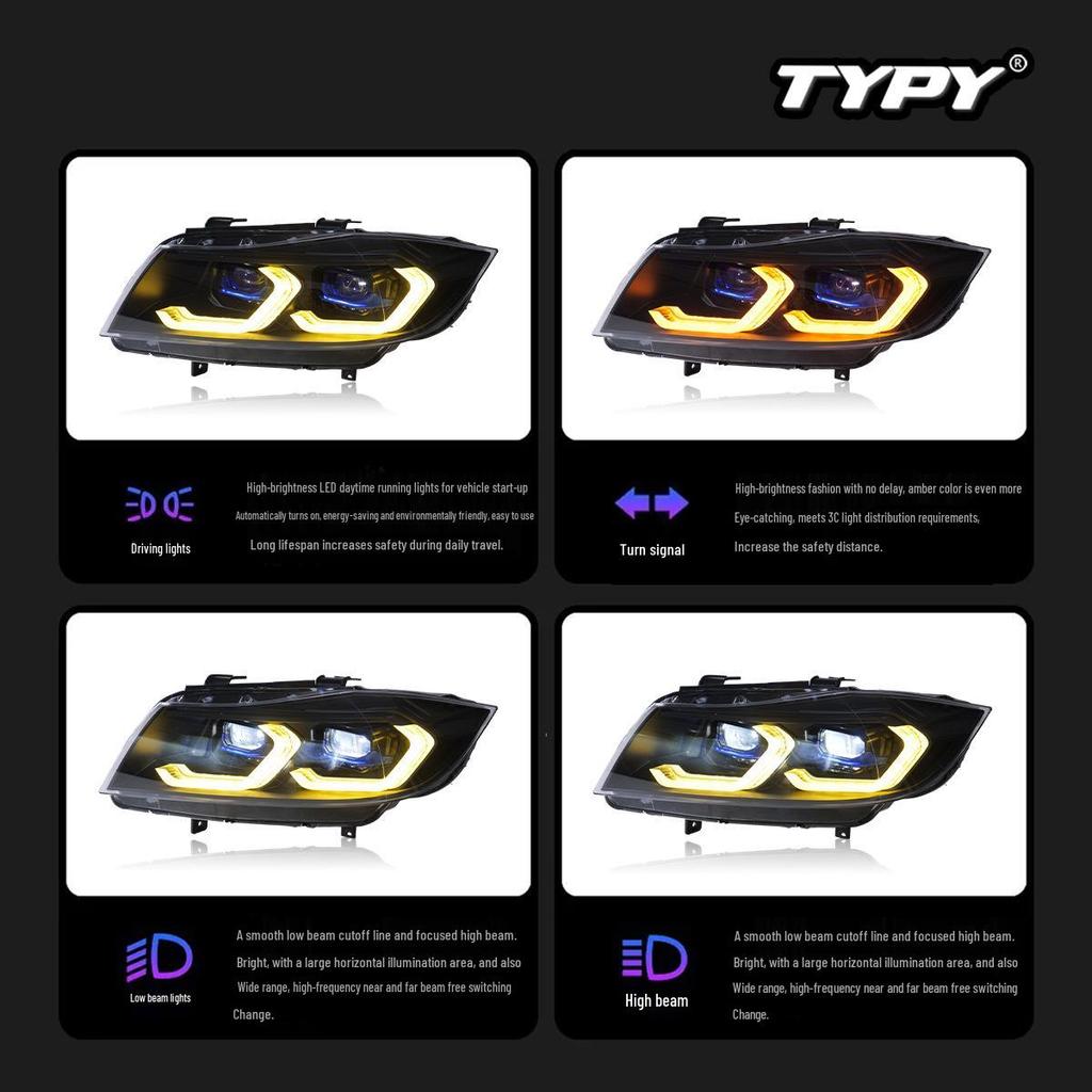 LED Projector Headlight Assembly with Bi-color DRL & Turn Signals for 05-12 BMW 3 Series E90