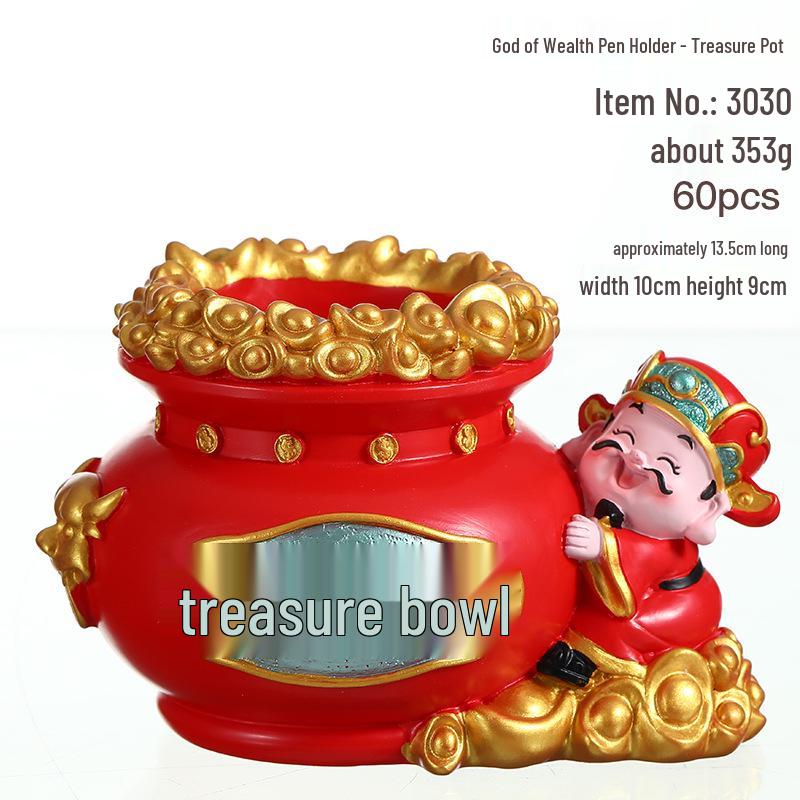 Fortune Piggy Bank: God of Wealth Pen Holder & Flower Arrangement - Lucky Bag Decor, Office Storage, New Year Gift