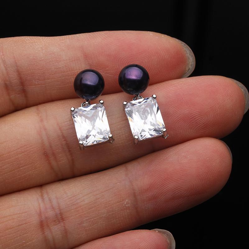 2024 New Natural Freshwater Pearl Earrings For Women,Hanging Square Pearl Earrings Silver 925 Mom Gift White Black