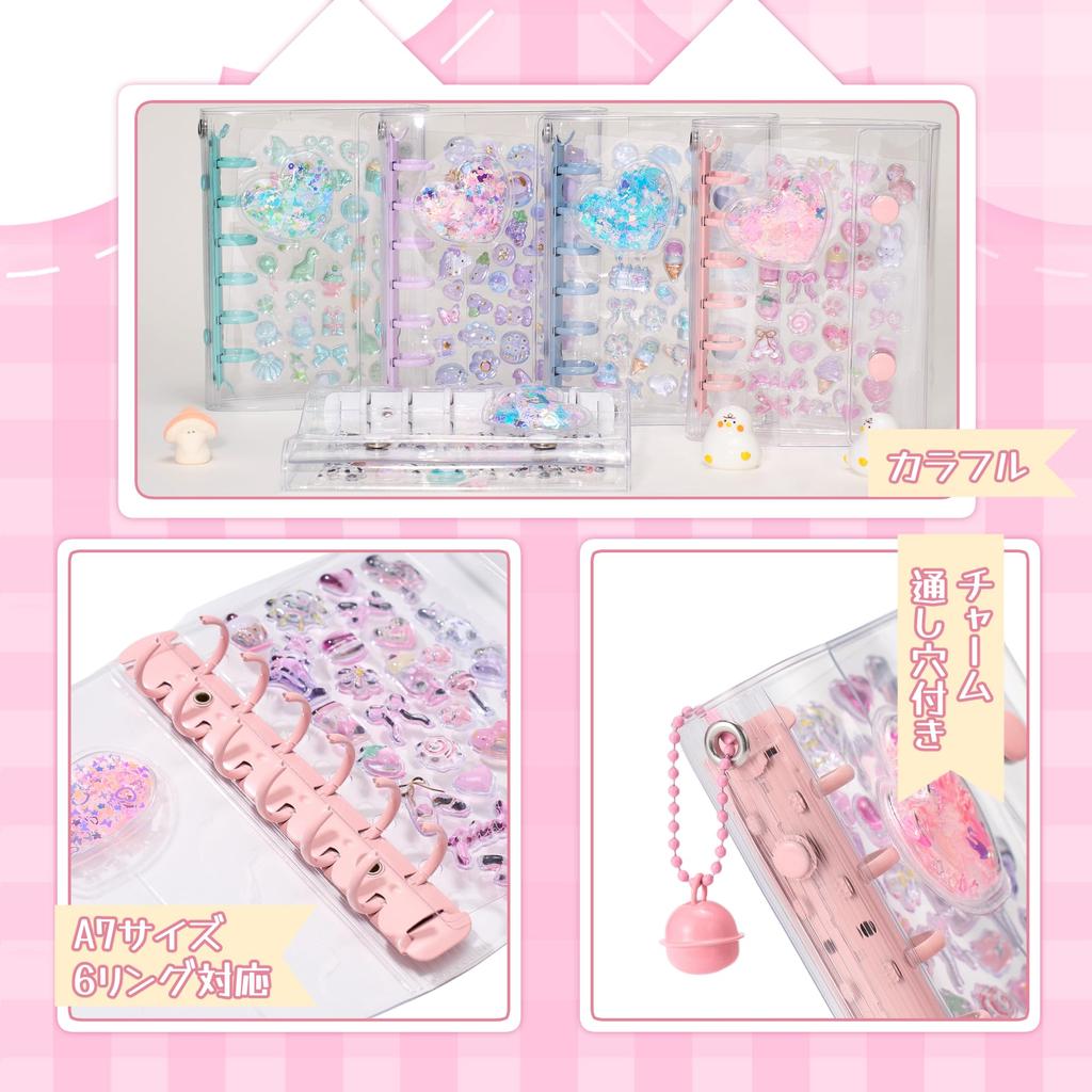 Sticker book for A7 sticker includes 10 sticker heart glitter cute girls, transparent, size, binder, 6-hole, refills, pattern, parts, removable,
