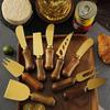 Stainless Steel Gold Cheese Knife with Acacia Wood Handle, Fork, and Spatula Utensils Set