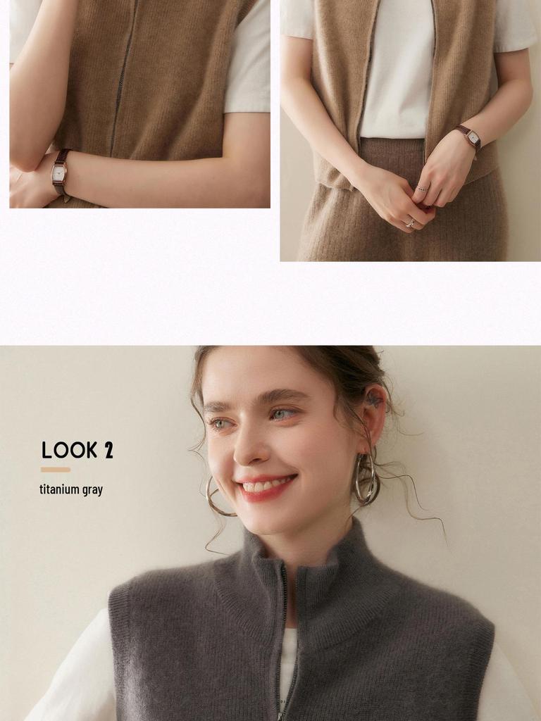 Damen Ärmellose Kaschmirweste - Petite Reißverschlussjacke für Herbst/Winter Mode