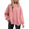 Women's Fashion Round Neck Long Sleeve Sweater Knitted Side Slit Pullover