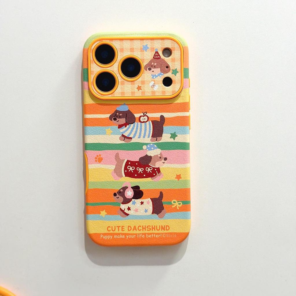 Cartoon Dachshund iPhone 17 Pro Max Case with Apple 16 Lanyard & Drop-proof Protection.
