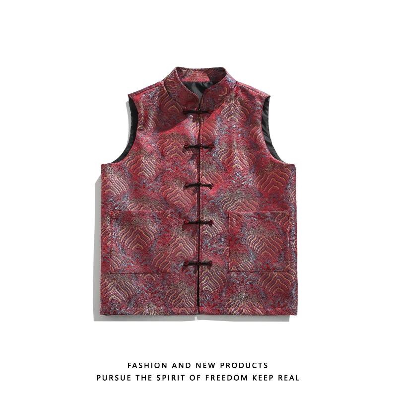 

Мужской жилет в китайском стиле, ретро этнический стиль, безрукавки, мужские жилеты на пряжках, модные повседневные майки, мужские жилеты Ханфу M