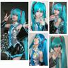 Perucă Sintetică Verde Cosplay Perucă Verde Teal Perucă cu Coadă Dublă Perucă Lungă Verde cu Breton Perucă Dreaptă Perucă Kawaii Perucă Miku