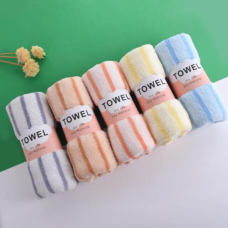 Antibacterial Striped Coral Fleece Face Towel - Gift & Cleaning Use