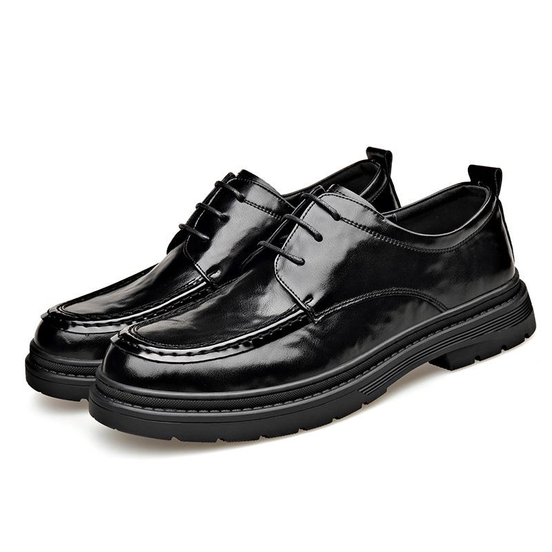 Factory leather shoes men's 2025 new casual leather breathable round head thick-soled soft leather soft-soled men's business English