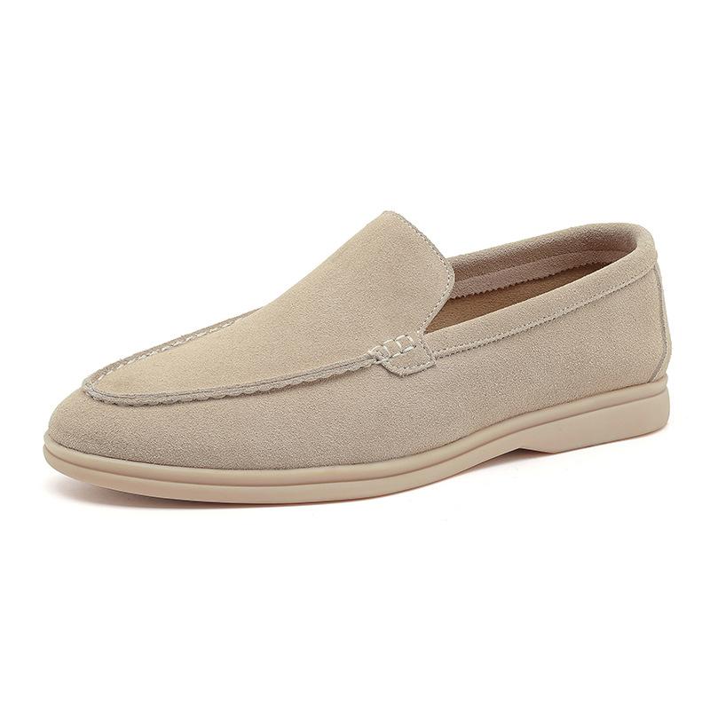 Men's loafers spring and autumn classic simple and comfortable leather beef suede beanie shoes versatile one-pedal casual leather shoes
