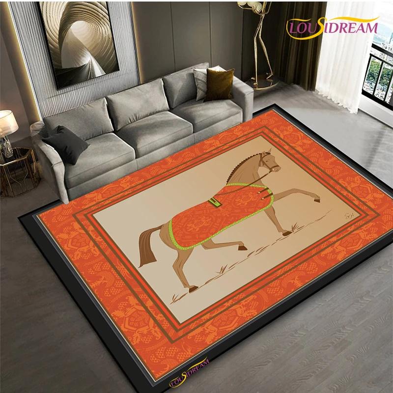 Fashion Ethnic Frame Horse Carpet Living Room Bedroom Yoga Rugs Kitchen Door Kids Un-Slip Mats Alfombra Birthday Gift Poster Mat