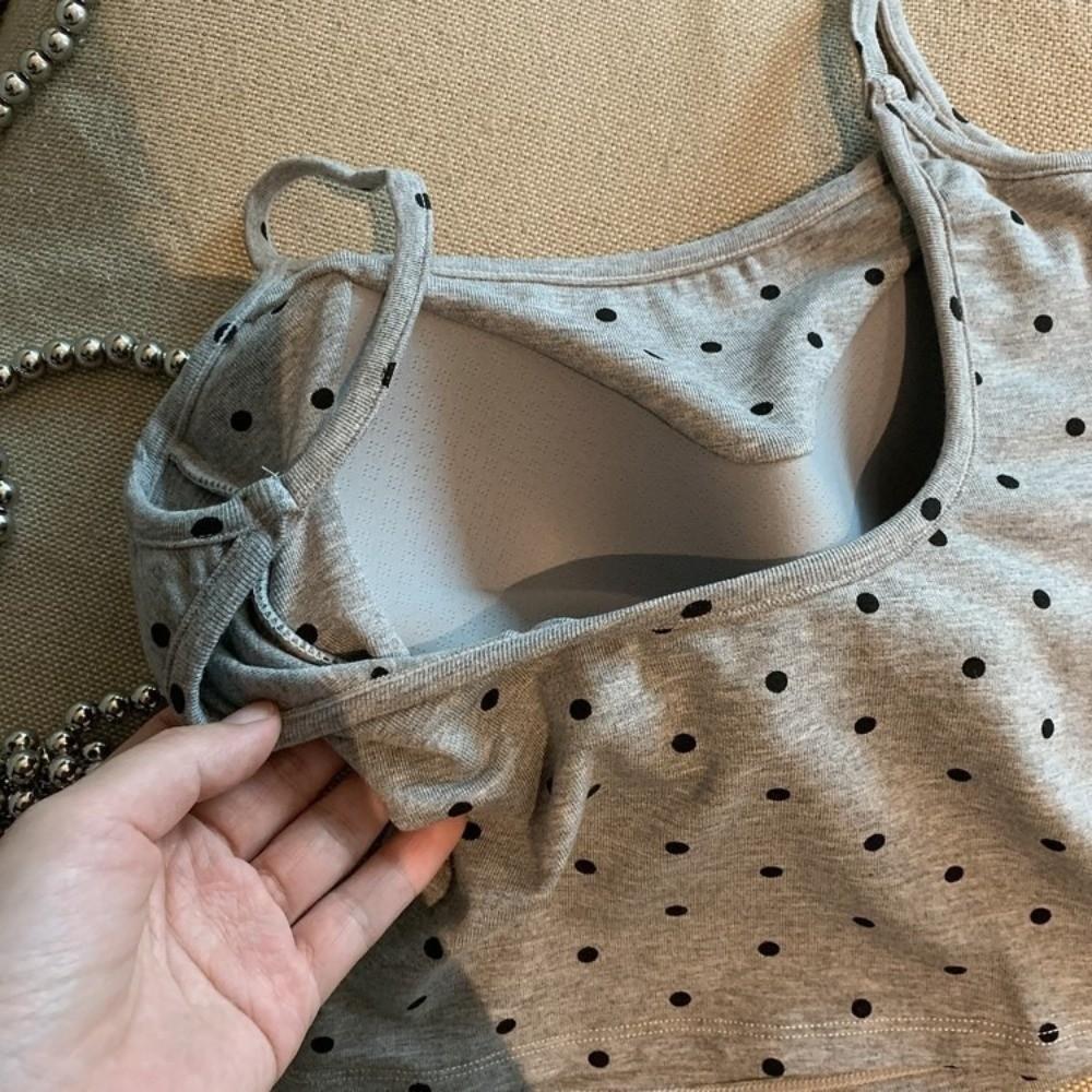 Breathable U-back Camisole Women's Vest Tank Top Polka Dot Slim Fit U-shaped Tank Tops Built-in Bra Tank Tops Women