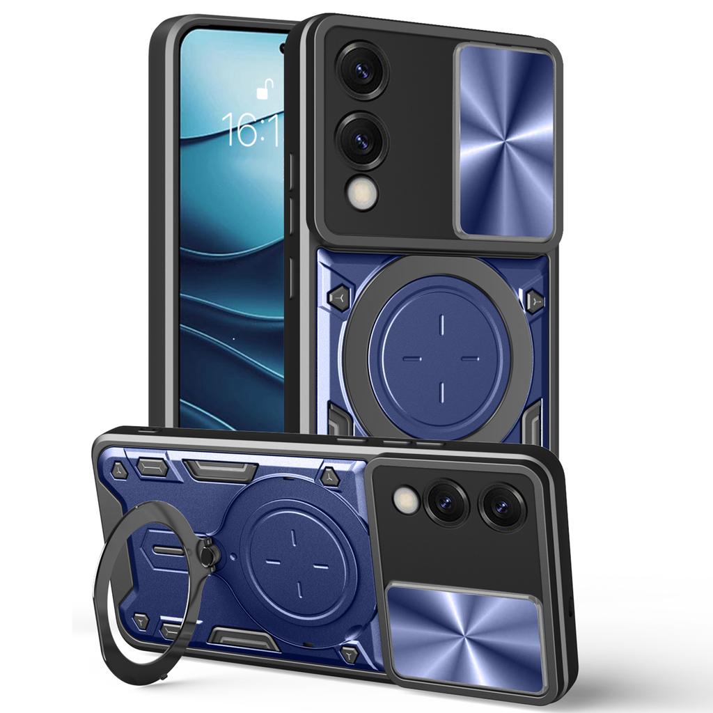 For Samsung Galaxy S25 Edge Case TPU + PC Phone Cover with Kickstand , Slide Lens Window