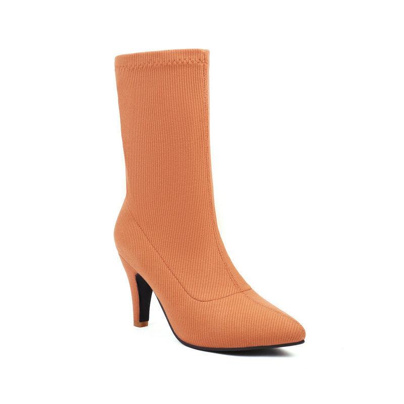 Women's short boots new pointed fashion sleeve thin heel high heel temperament thin elastic short boots large size socks boots