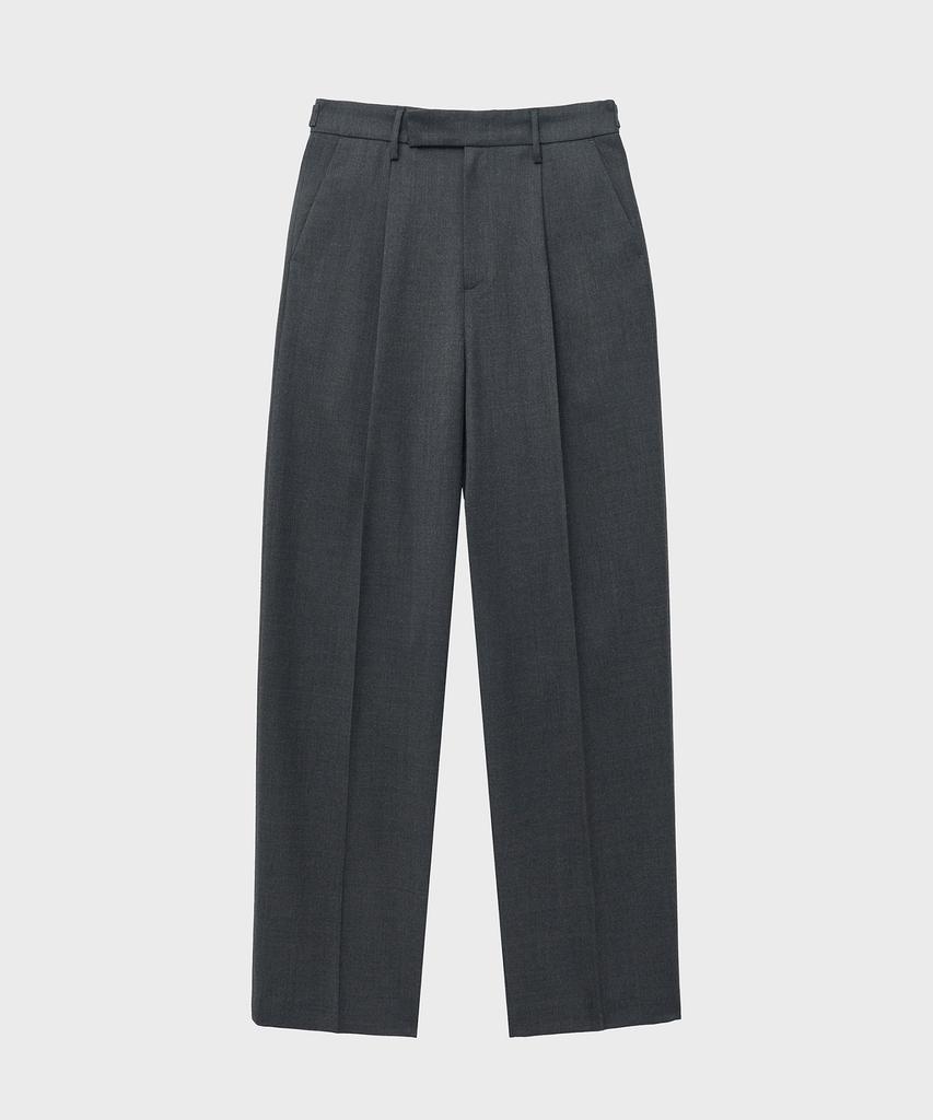 NOIRER Wool One-Tuck Relaxed Slacks (Gray)