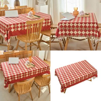 Nonslip Designs Grids Dining Tablecloth Stays In Place Oil Resistant Easy Cleaning Fabric Multiple Size Home Decortion