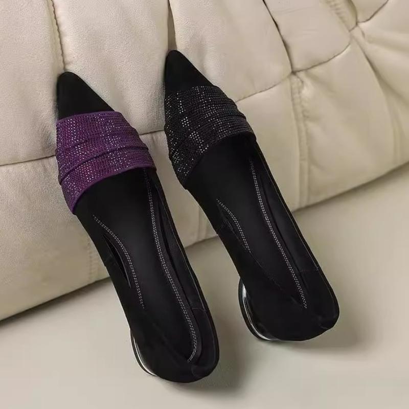 Fashion 2025 New Fashion Handmade Genuine  Elegant Diamond Pointed Toe Casual Slip-On Flats Low Heel Solid Color Commute Shoes