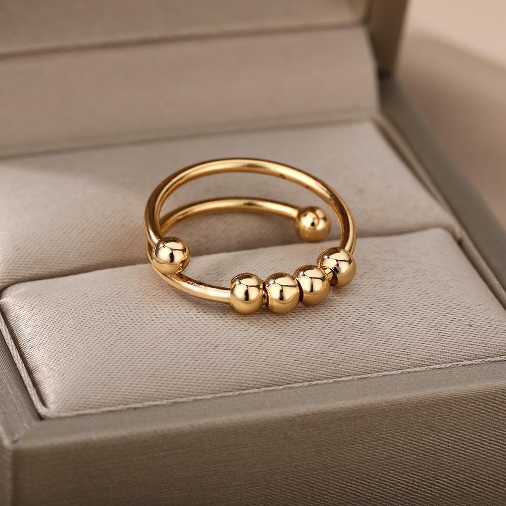Spiral Bead Relieve Anxiety Open Ring, Minimally Designed for Men and Women with Rotating Bead Ring Jewelry