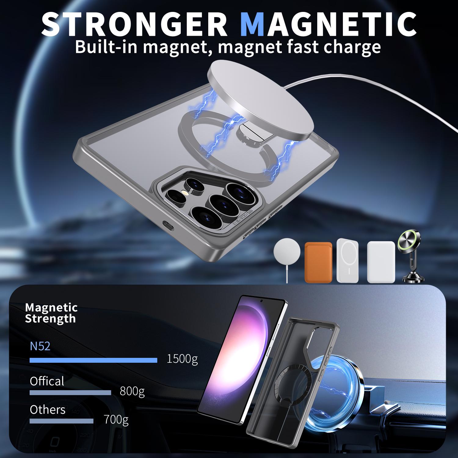 

For Samsung Galaxy S24 Ultra Case Compatible with MagSafe Kickstand TPU+Acrylic Phone Cover Black