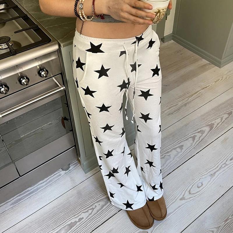 Women's Pant  Casual Micro Knit Fashion Loose Star Printed High Waisted Wide Leg Trousers