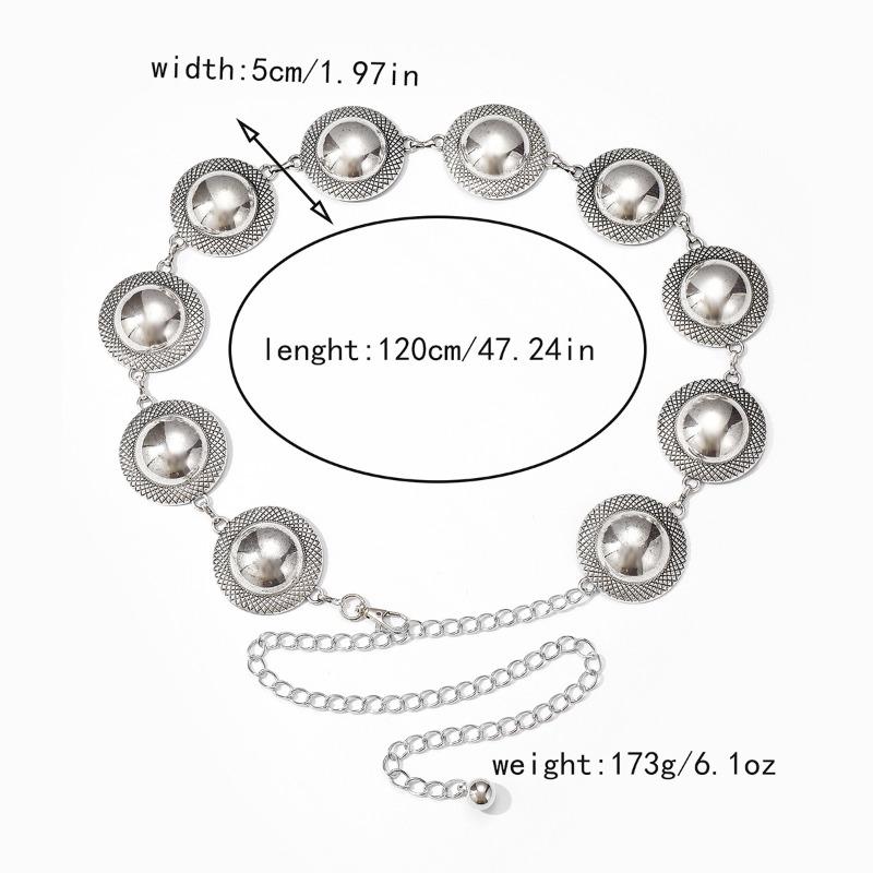 Mei European and American Ancient Silver Versatile Metal Thin Waist Chain, Women's Dress Decorative Belt, Retro Belt, Skirt Waist Chain