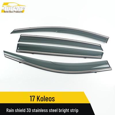 Koleos 17" Rain Deflector: 3D Stainless Steel Trim, PC Plastic Exterior Car Decorative Sticker