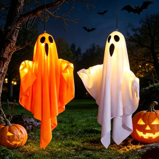 Durable Ghost Hanging Prop Halloween Glowing Decor Fabric Light Up Ornament for Window Reusable Pendant Door Spooky Yard Patio Decoration