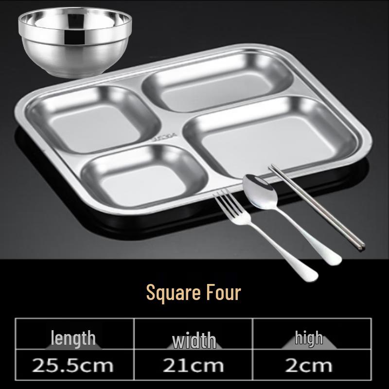 304 Stainless Steel Four-Compartment Meal Tray