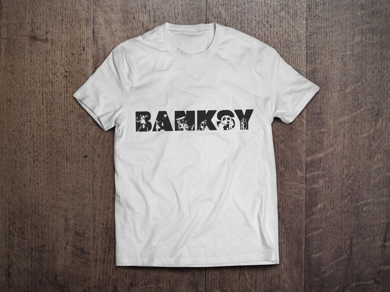 Banksy Most Iconic Works Graffiti Street Art / Heavyweight cotton unisex T shirt with print tee top L