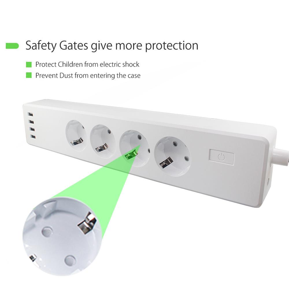 16A Smart WiFi Power Strip with 4 Surge Protection Outlets & 4 USB Ports Multi-port Smart Plugs