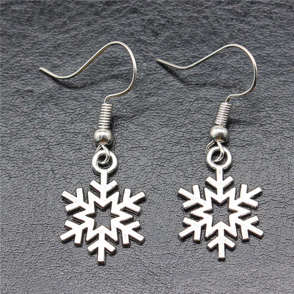 Fashion Handmade Snowflake Earrings Women Christmas Gift Antique Silver Color Drop Earrings