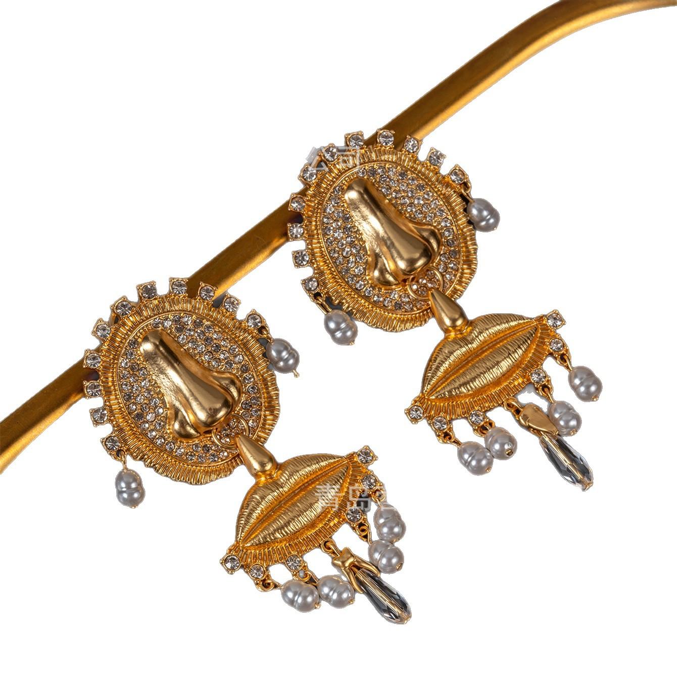 2026 Xiapa Facial Features Nose Mouth Pearl Zircon Pendant Light Luxury Fashion Exaggerated Medieval Earrings