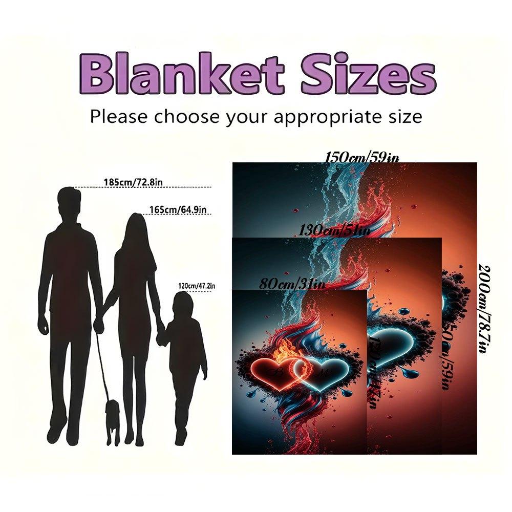 "Love In Flames: Heart-Shaped Watercolor Art Print"Blanket Flannel Throw Blanket for Sofa, Bed, Travel, Camping, Office