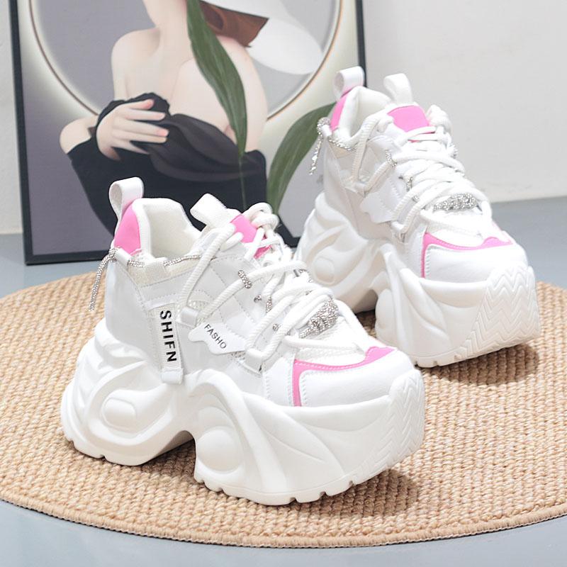 Fashion 12CM Genuine Leather Flats Lace Up Fashion Women Spring Autumn Platform Wedge Flats Shoes Chunky Sneaker Vulcanize
