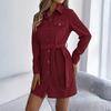 Women's Fashion Casual Solid Color Single Breasted Long Sleeved Lace Shirt Dress
