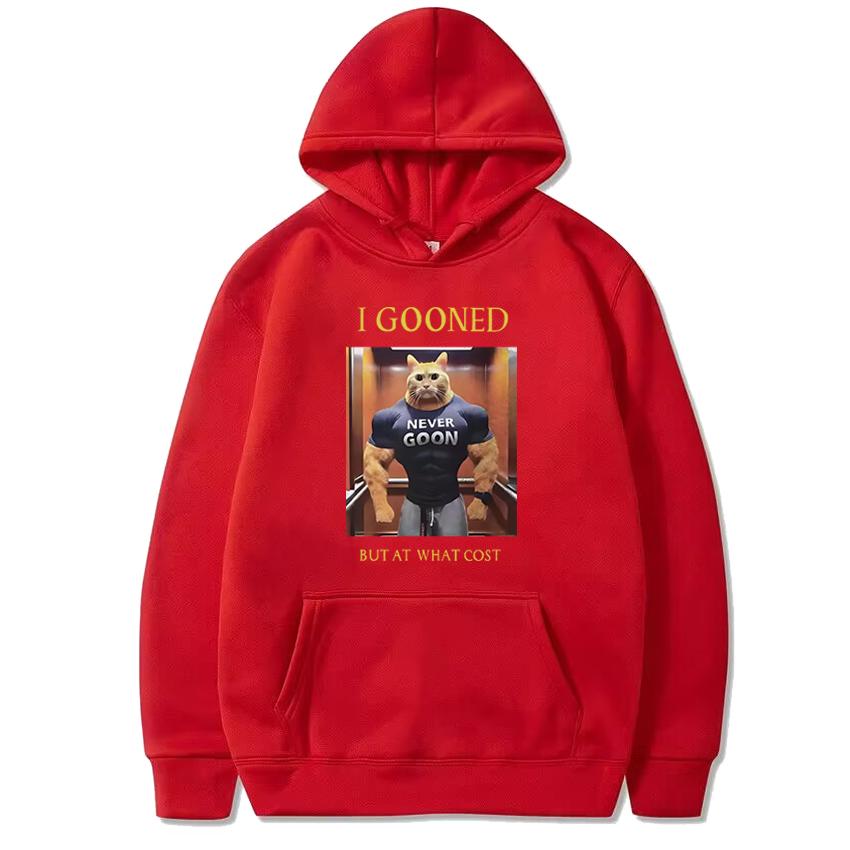 

Funny I Gooned But At What Cost Cat Meme Graphic Hoodie Unisex harajuku Casual pullover Men women Fleece Long sleeve Sweatshirt S